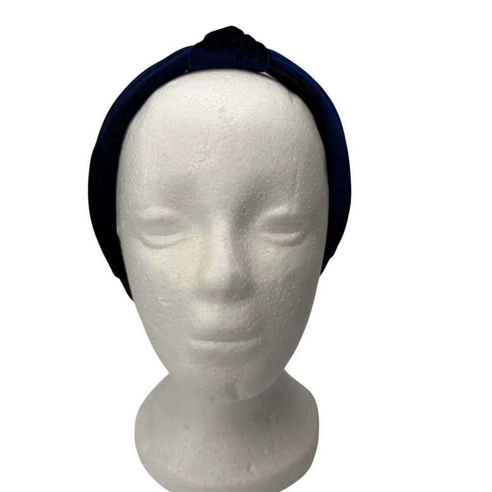 Navy Blue Velvet Top Knot Headband Women Classic Soft Turban Style Boho Chic